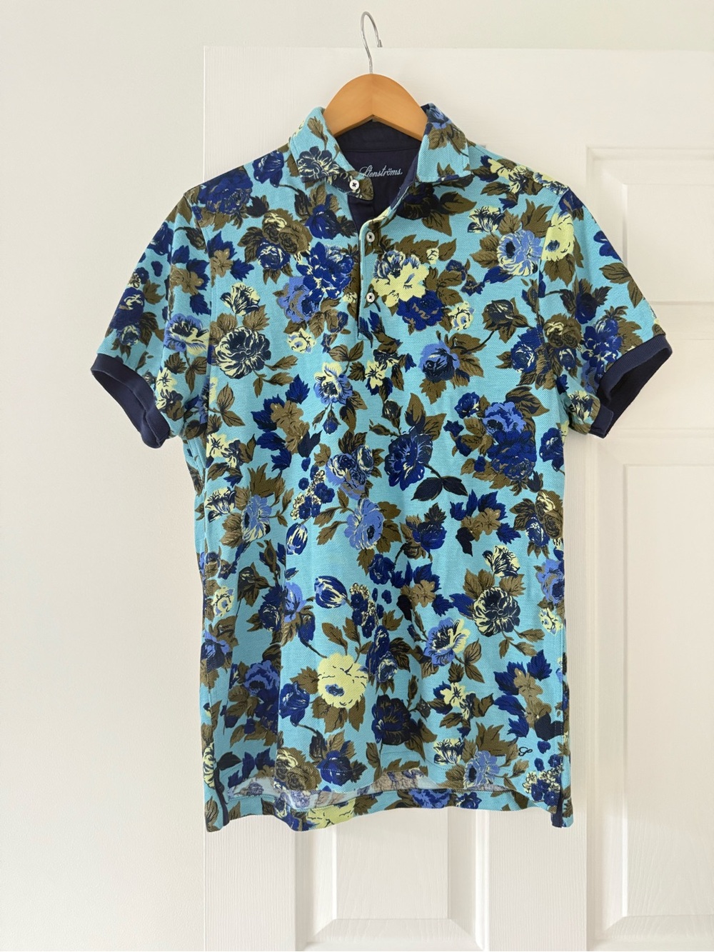 Stenströms floral print polo shirt aqua-toned blue size M